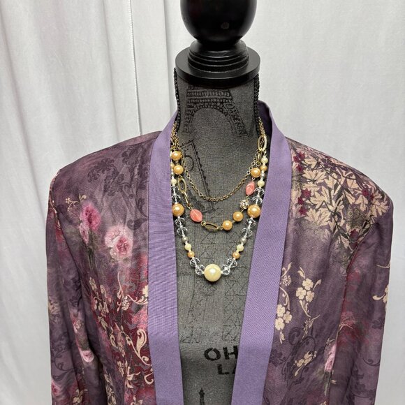 Pride and Joy Sheer Floral Open Front Jacket Womens Size 22W Purple Lightweight - Picture 2 of 8
